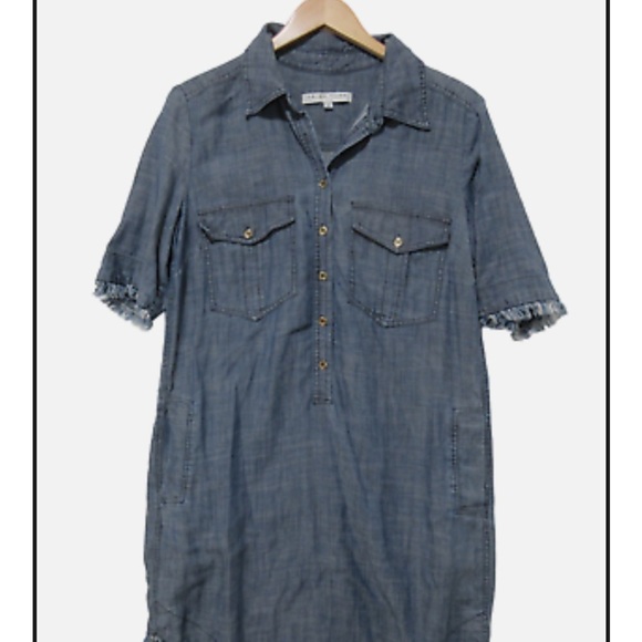 Trina Turk Rosetta Frayed Trim Chambray Shirtdress Size 10 - Picture 10 of 11